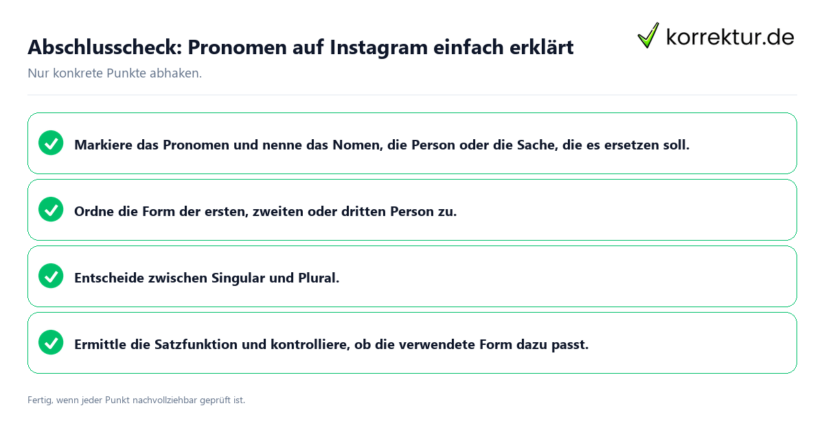 Konkreter Abschlusscheck zu Pronomen auf Instagram einfach erklärt