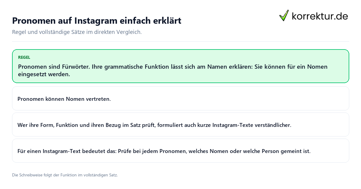 Konkrete Regel und vollständige Beispielsätze zu Pronomen auf Instagram einfach erklärt