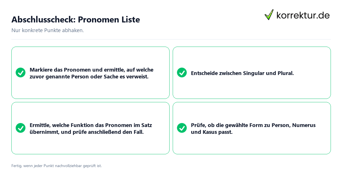 Abschlusscheck: Pronomen Liste Konkreter Abschlusscheck zu Pronomen Liste