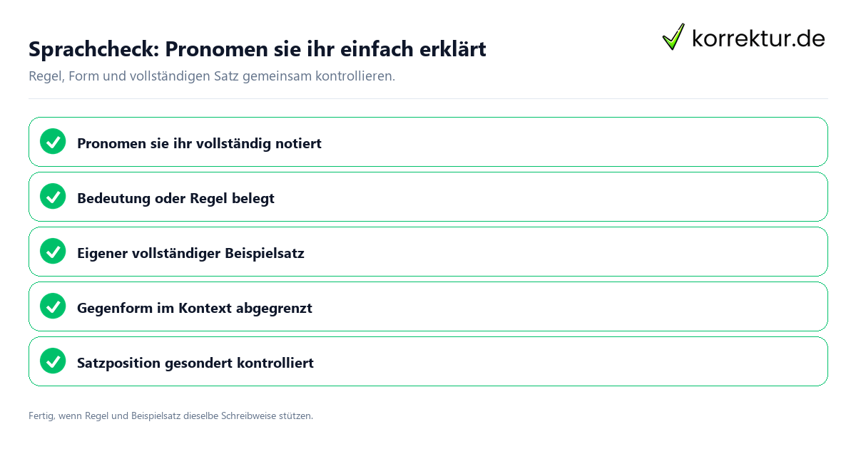 Sprachcheck: Pronomen sie ihr einfach erklärt Konkreter Sprachcheck zu Pronomen sie ihr einfach erklärt mit Regel und vollständigem Beispielsatz