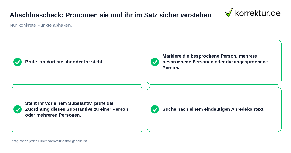 Konkreter Abschlusscheck zu Pronomen sie und ihr im Satz sicher verstehen