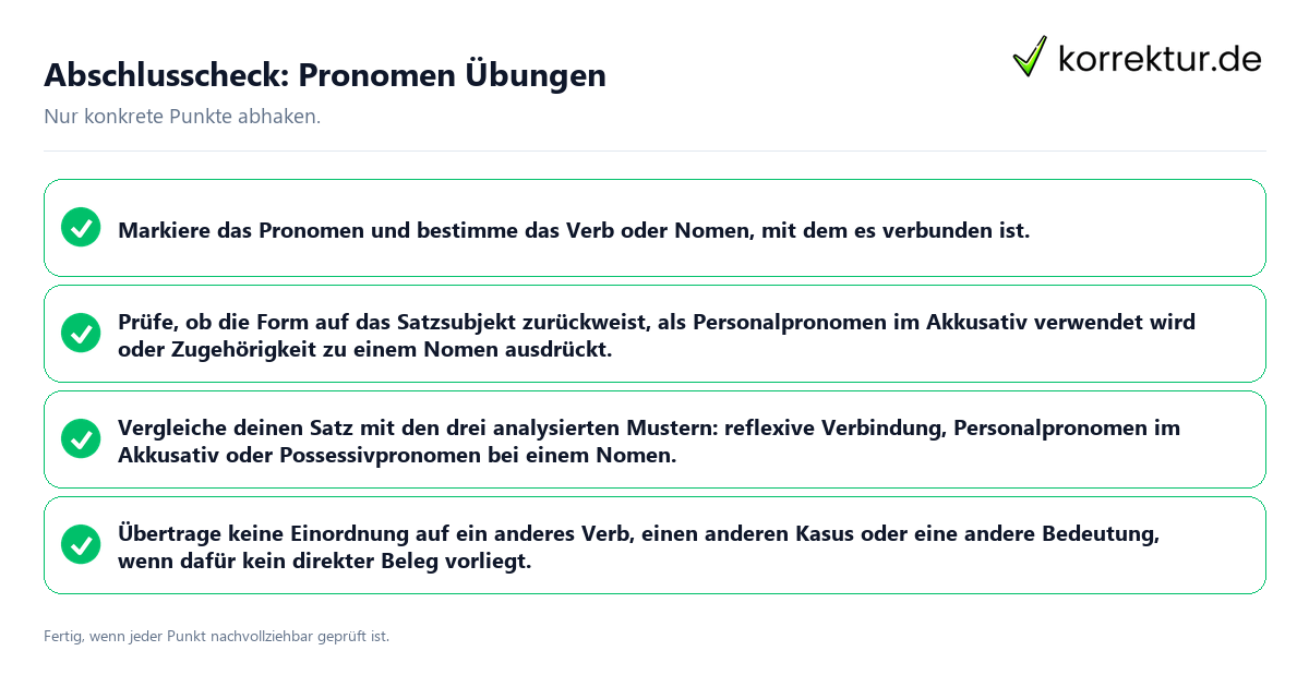 Konkreter Abschlusscheck zu Pronomen Übungen