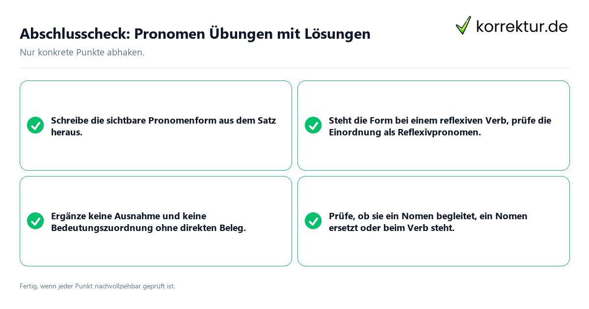 Konkreter Abschlusscheck zu Pronomen Übungen mit Lösungen