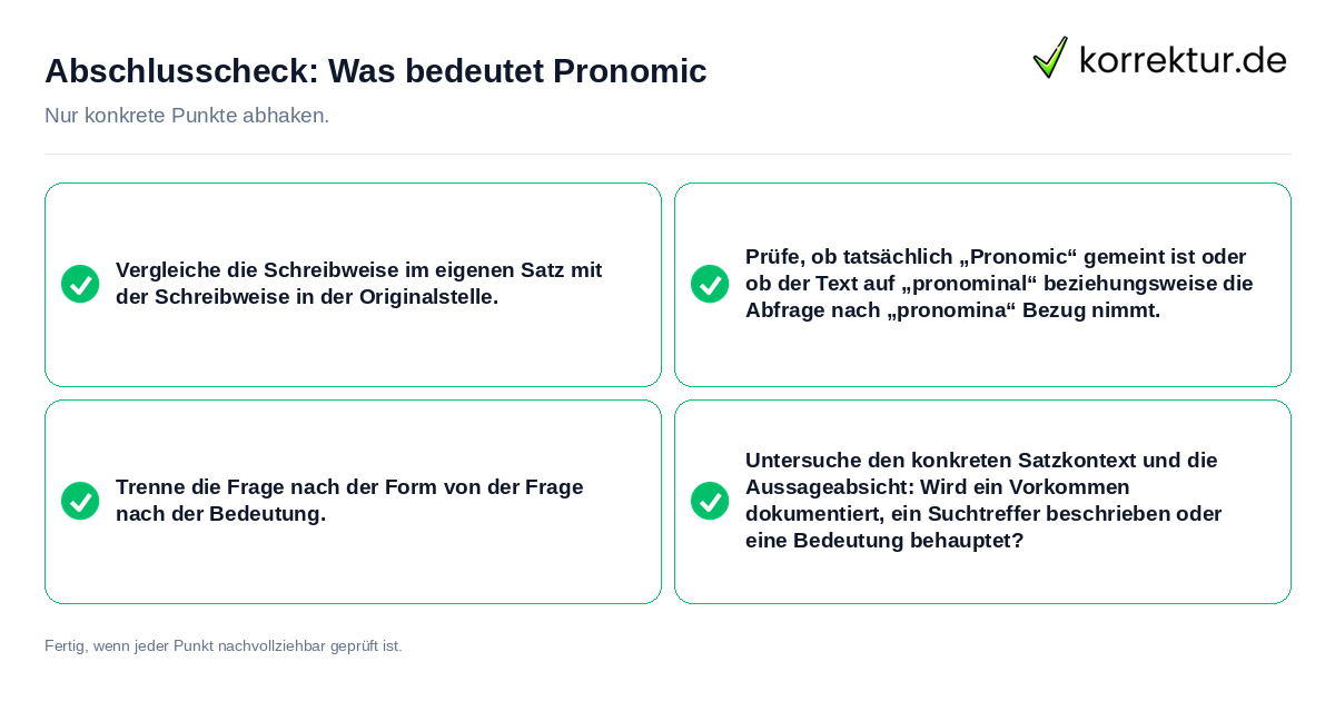 Konkreter Abschlusscheck zu Was bedeutet Pronomic