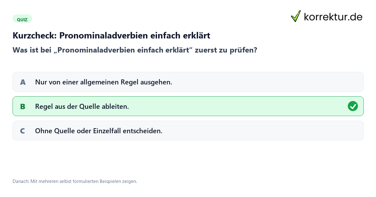 Pronominaladverbien einfach erklärt mit einem Kurzquiz zum sinnvollen nächsten Schritt