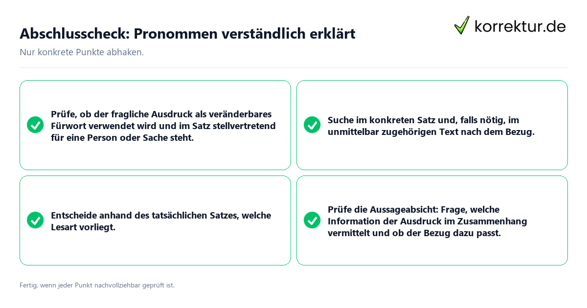 Abschlusscheck: Pronommen verständlich erklärt Konkreter Abschlusscheck zu Pronommen verständlich erklärt