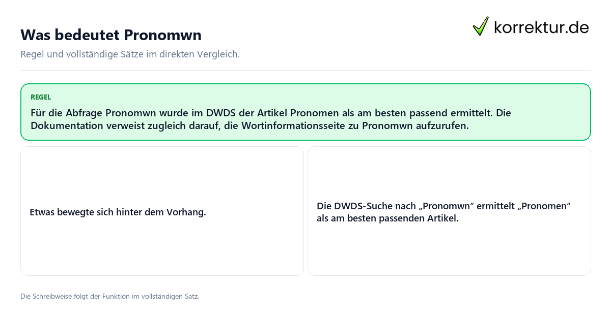 Konkrete Regel und vollständige Beispielsätze zu Was bedeutet Pronomwn