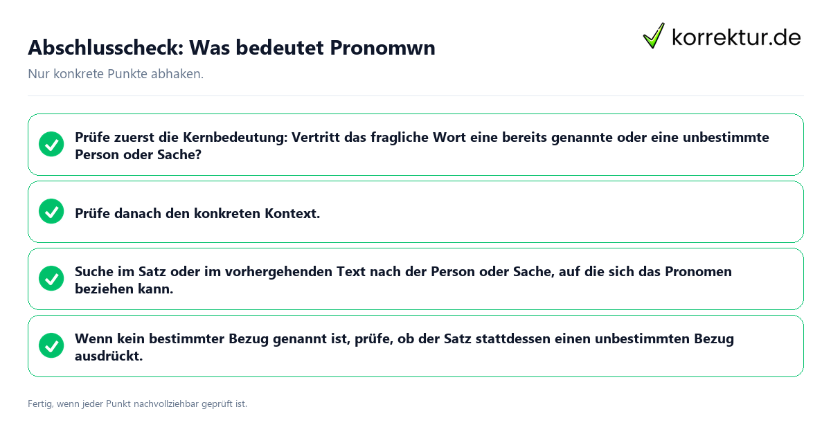 Konkreter Abschlusscheck zu Was bedeutet Pronomwn