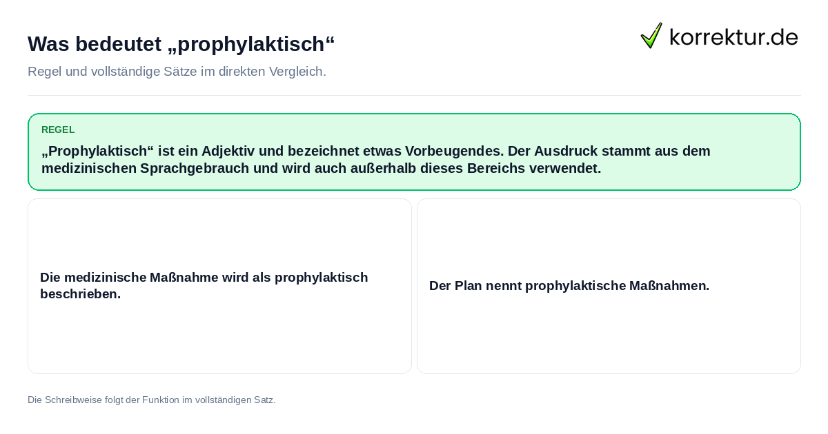 Konkrete Regel und vollständige Beispielsätze zu Was bedeutet „prophylaktisch“