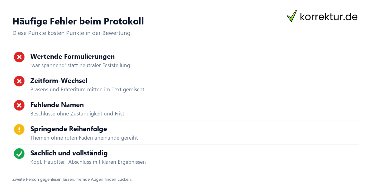 Protokoll schreiben typische Fehler und Qualitätskriterien