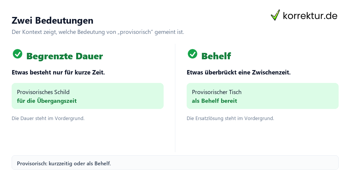 Zwei Bedeutungen Was bedeutet „provisorisch“? Die zwei Bedeutungsrichtungen im Vergleich