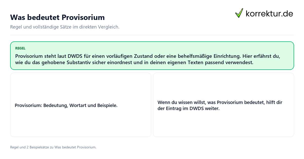 Konkrete Regel und vollständige Beispielsätze zu Was bedeutet Provisorium