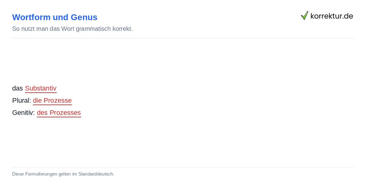 Grammatische Merkmale des Wortes Prozess