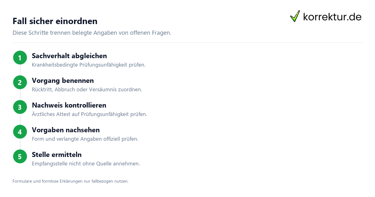 Fall sicher einordnen Prüfungsabmeldung und Rücktritt sicher einordnen: Vorgehen