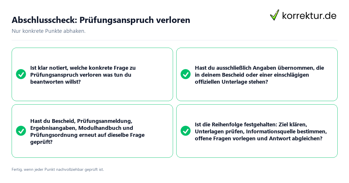 Abschlusscheck: Prüfungsanspruch verloren Konkreter Abschlusscheck zu Prüfungsanspruch verloren
