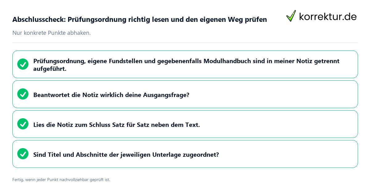 Konkreter Abschlusscheck zu Prüfungsordnung richtig lesen und den eigenen Weg prüfen