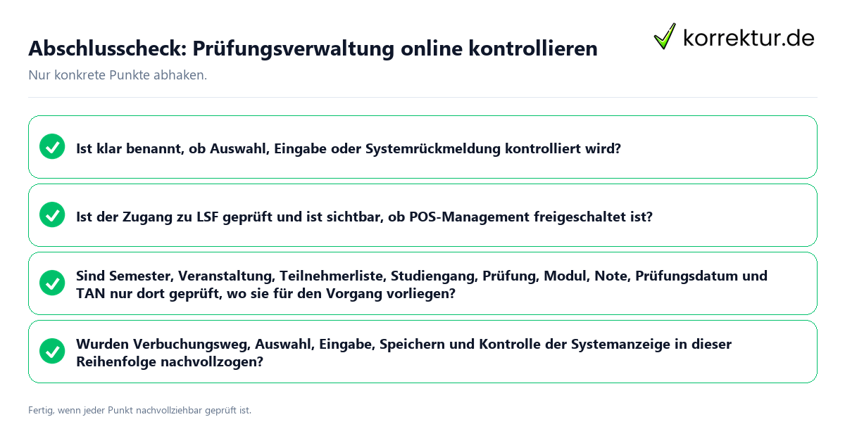 Konkreter Abschlusscheck zu Prüfungsverwaltung online kontrollieren