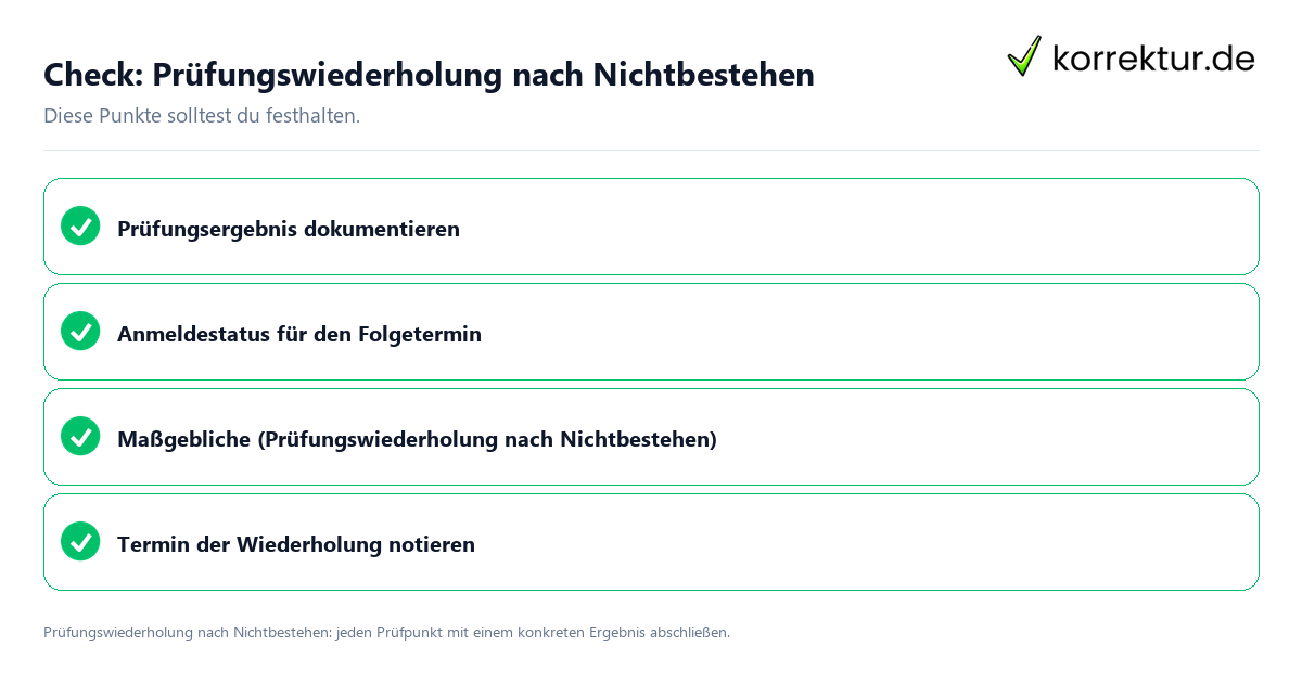 Prüfungswiederholung nach Nichtbestehen mit einer themenspezifischen Checkliste