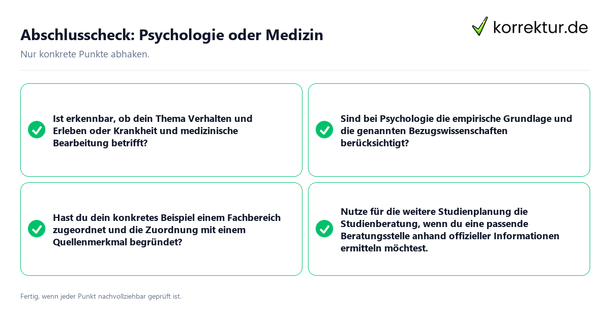 Konkreter Abschlusscheck zu Psychologie oder Medizin