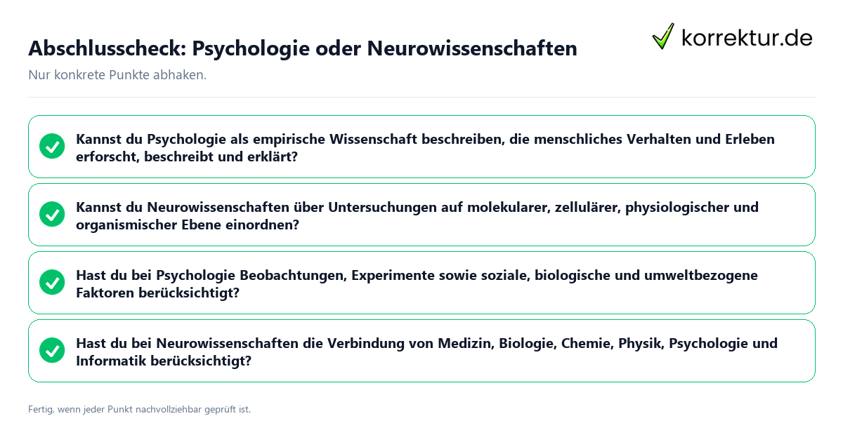 Konkreter Abschlusscheck zu Psychologie oder Neurowissenschaften