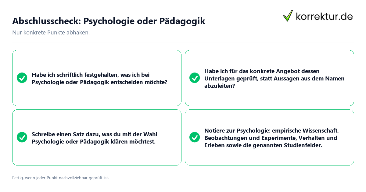 Abschlusscheck: Psychologie oder Pädagogik Konkreter Abschlusscheck zu Psychologie oder Pädagogik