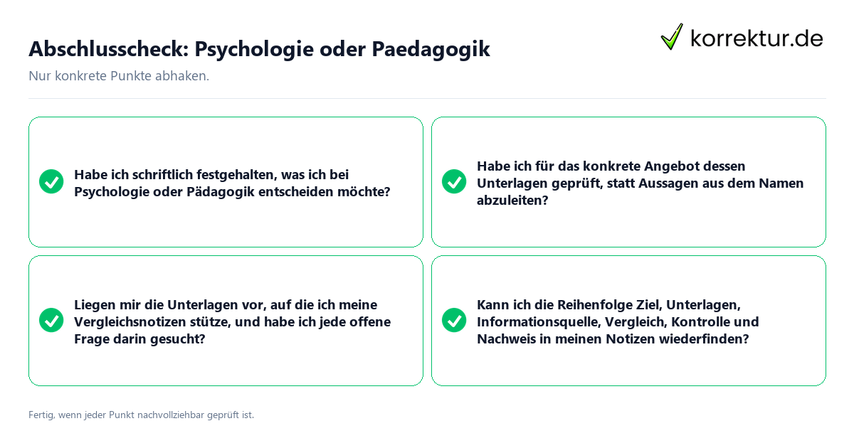 Abschlusscheck: Psychologie oder Paedagogik Konkreter Abschlusscheck zu Psychologie oder Paedagogik