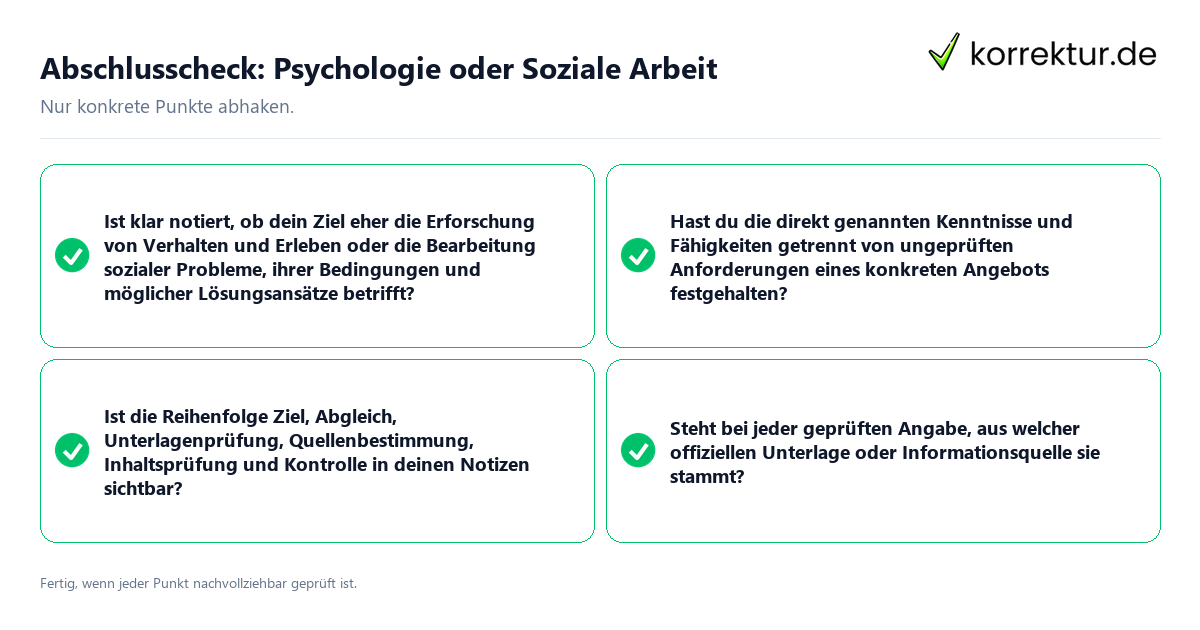 Konkreter Abschlusscheck zu Psychologie oder Soziale Arbeit
