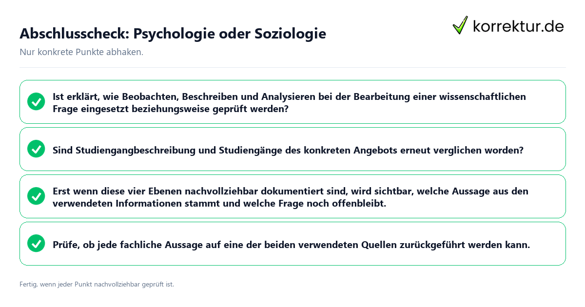Konkreter Abschlusscheck zu Psychologie oder Soziologie