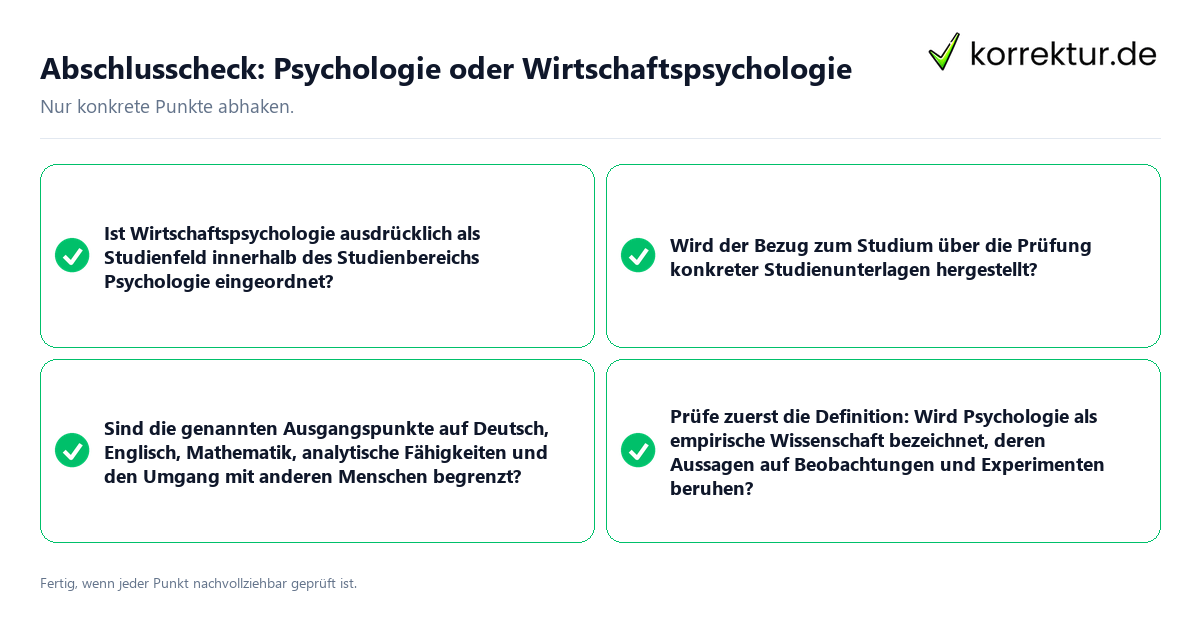 Abschlusscheck: Psychologie oder Wirtschaftspsychologie Konkreter Abschlusscheck zu Psychologie oder Wirtschaftspsychologie