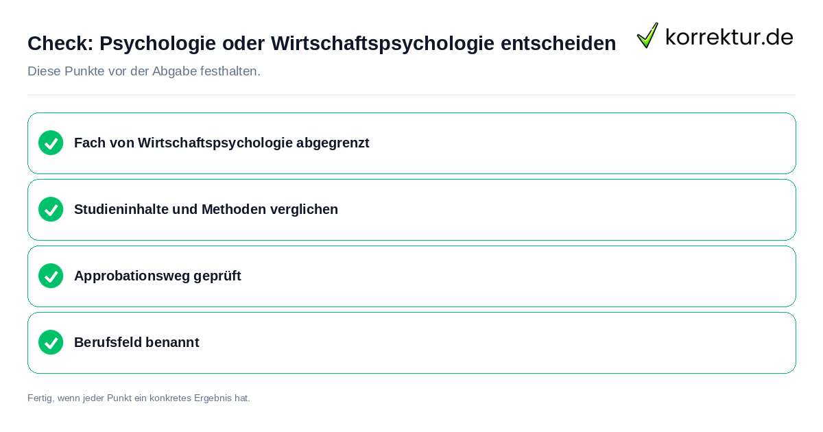 Psychologie oder Wirtschaftspsychologie entscheiden: Prüfliste mit vier Punkten