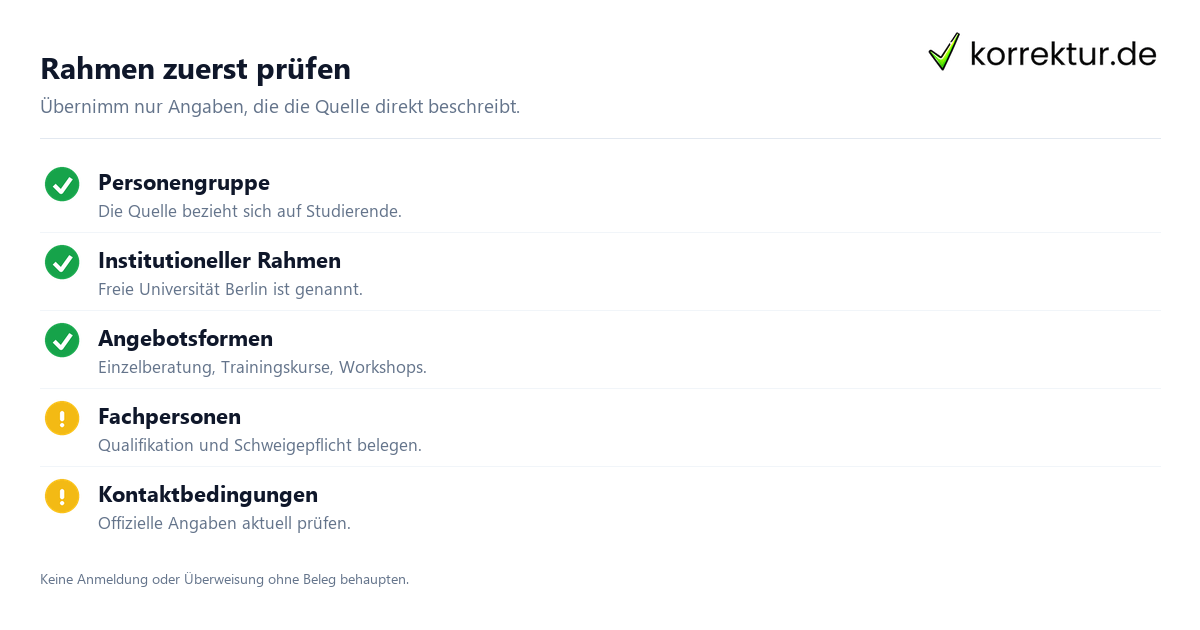 Rahmen zuerst prüfen Was psychologische Beratung für Studierende umfasst: Quellencheck