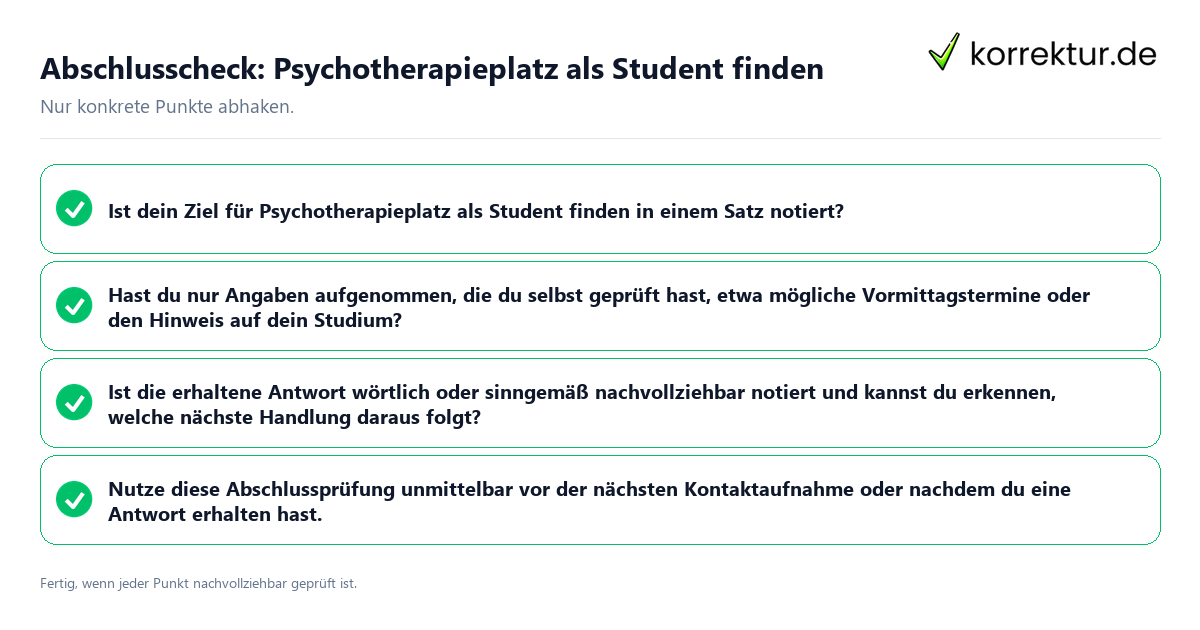 Konkreter Abschlusscheck zu Psychotherapieplatz als Student finden