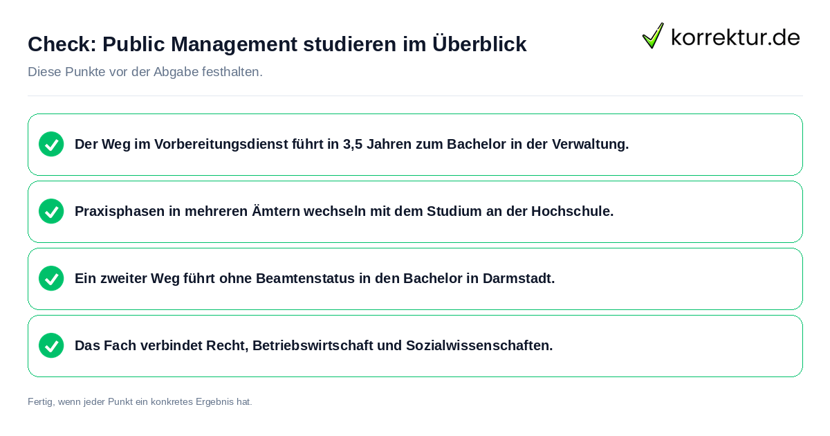 Check: Public Management studieren im Überblick Public Management studieren im Überblick: Prüfliste mit vier Punkten