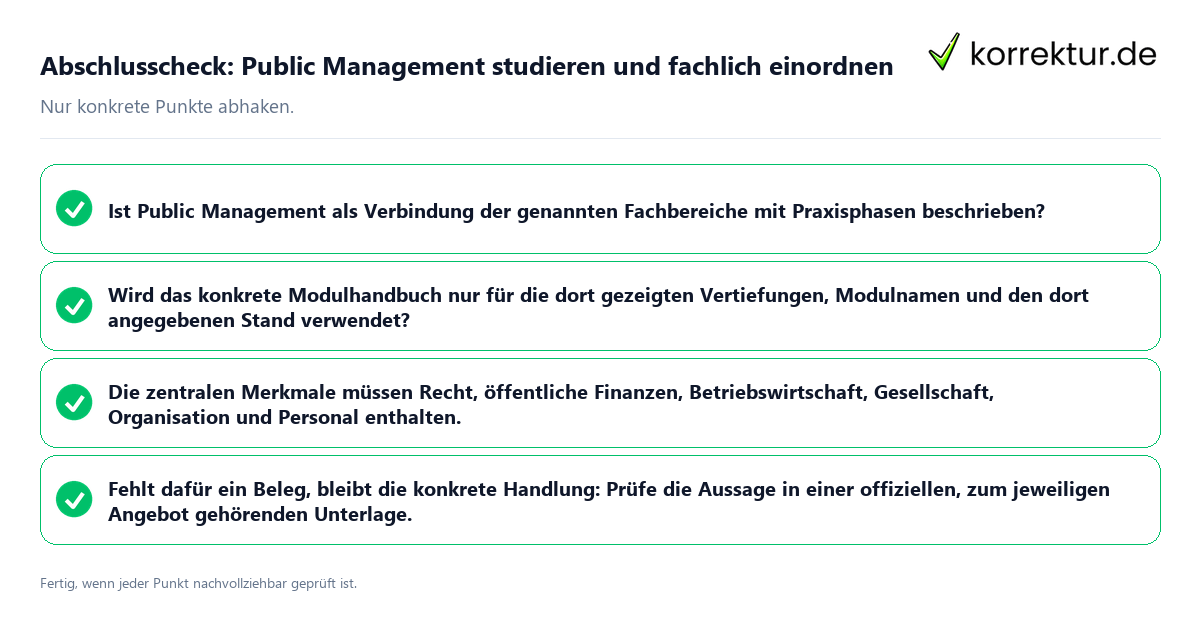 Konkreter Abschlusscheck zu Public Management studieren und fachlich einordnen