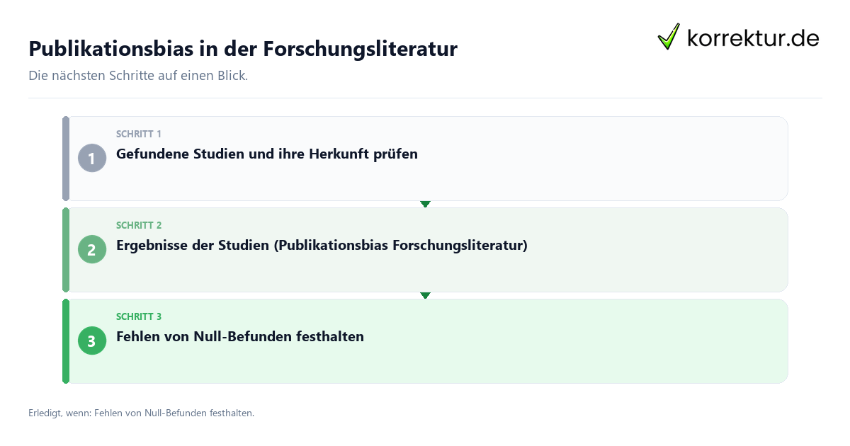 Publikationsbias in der Forschungsliteratur mit einem Ablauf aus Prüfung, Kontakt und Dokumentation
