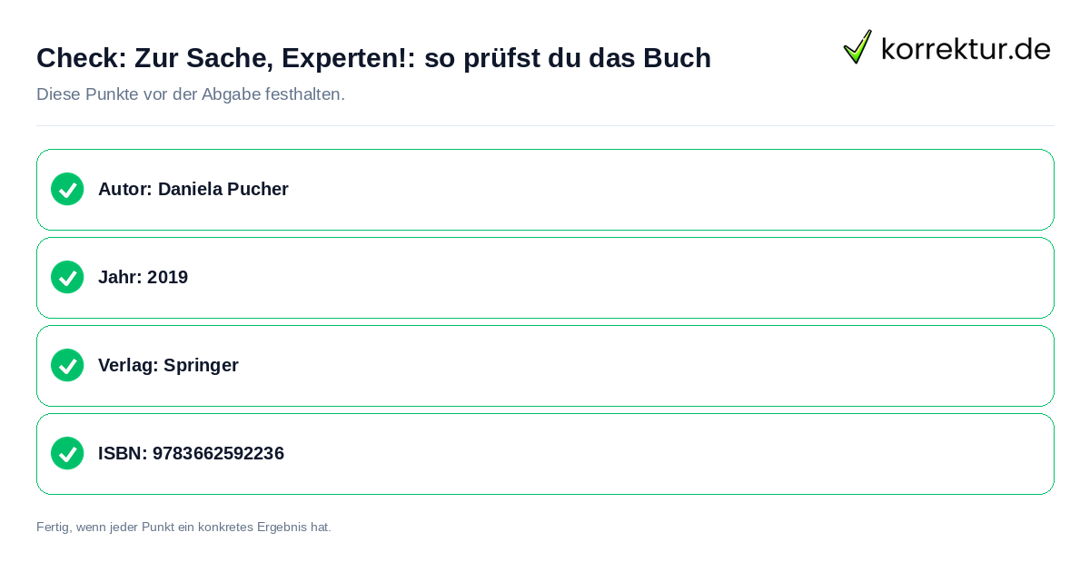 Check: Zur Sache, Experten!: so prüfst du das Buch Zur Sache, Experten!: so prüfst du das Buch: Prüfliste mit vier Punkten