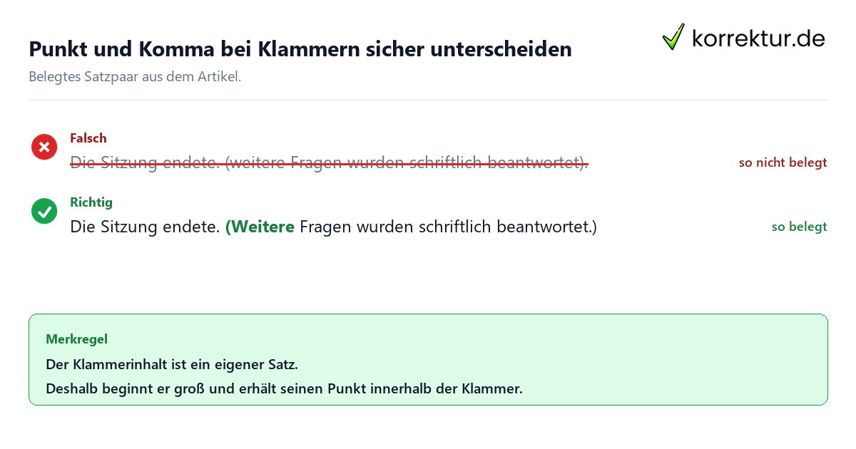 Punkt und Komma bei Klammern sicher unterscheiden Falsches und richtiges Satzbeispiel zu Punkt und Komma bei Klammern sicher unterscheiden