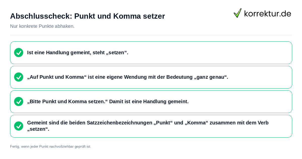 Konkreter Abschlusscheck zu Punkt und Komma setzer