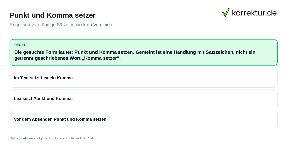 Konkrete Regel und vollständige Beispielsätze zu Punkt und Komma setzer