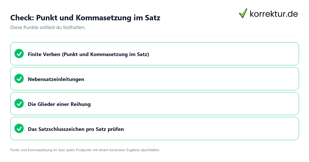 Punkt und Kommasetzung im Satz mit einer themenspezifischen Checkliste