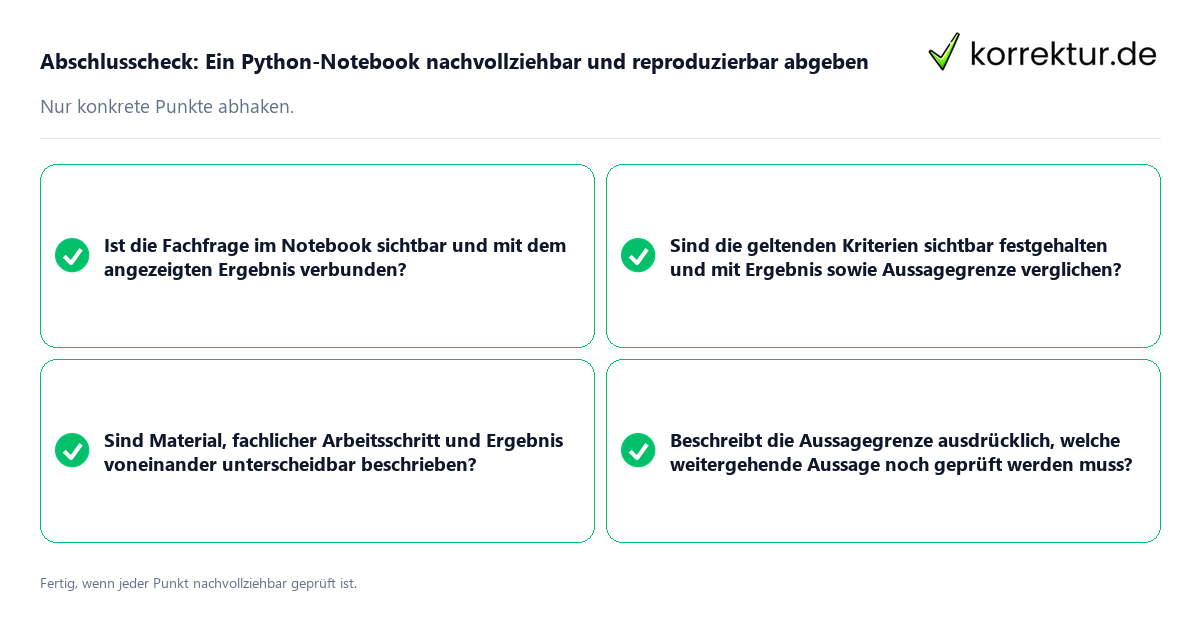 Konkreter Abschlusscheck zu Ein Python-Notebook nachvollziehbar und reproduzierbar abgeben