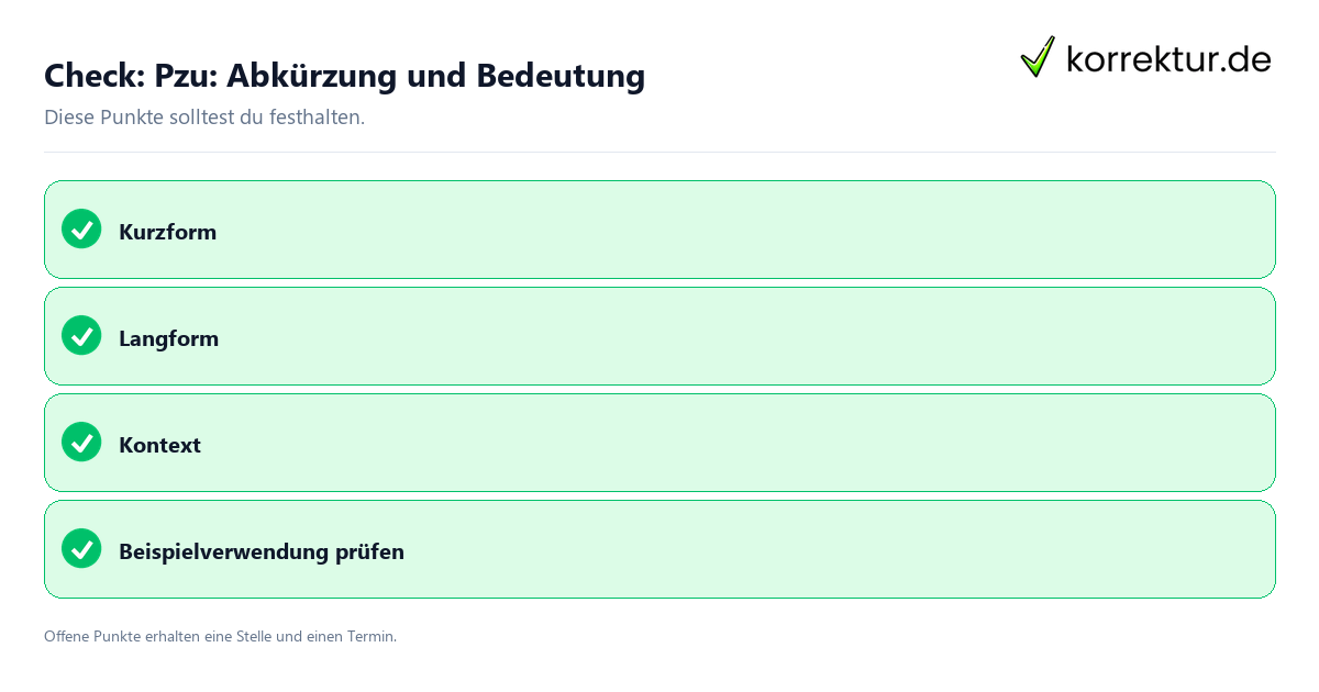 Pzu: Abkürzung und Bedeutung mit Checkliste für Unterlagen und nächste Schritte