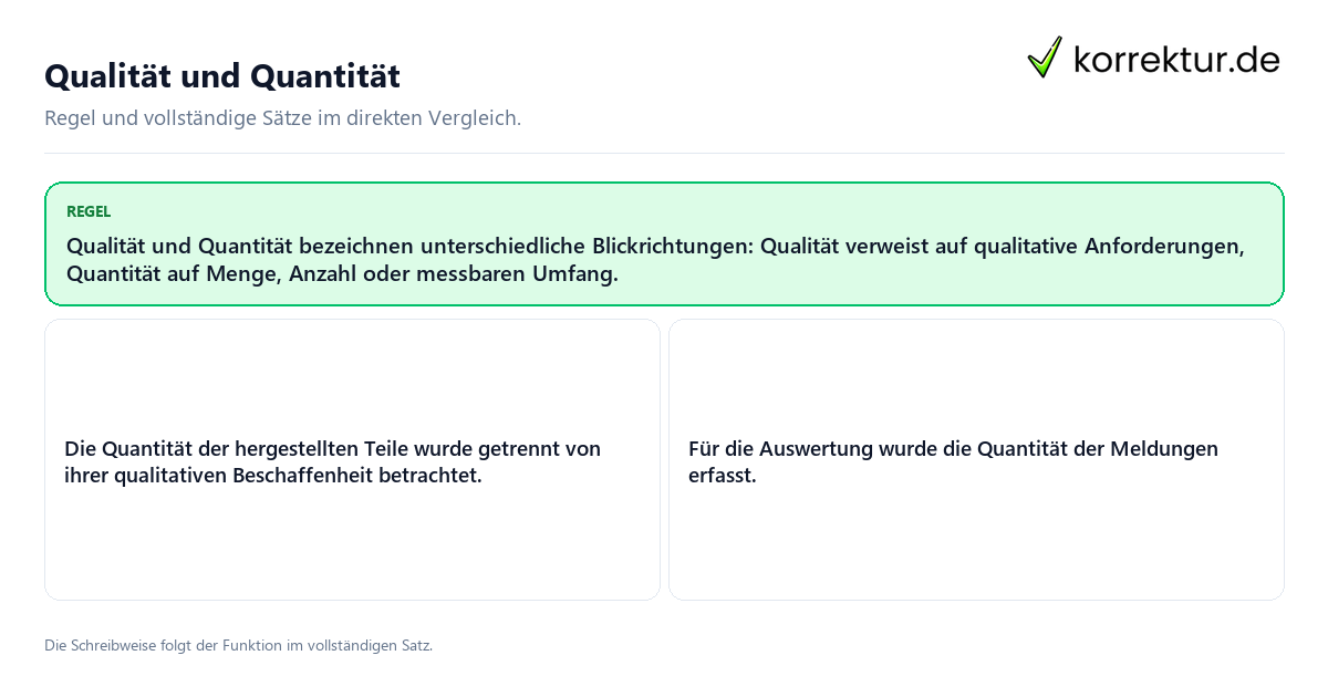 Konkrete Regel und vollständige Beispielsätze zu Qualität und Quantität