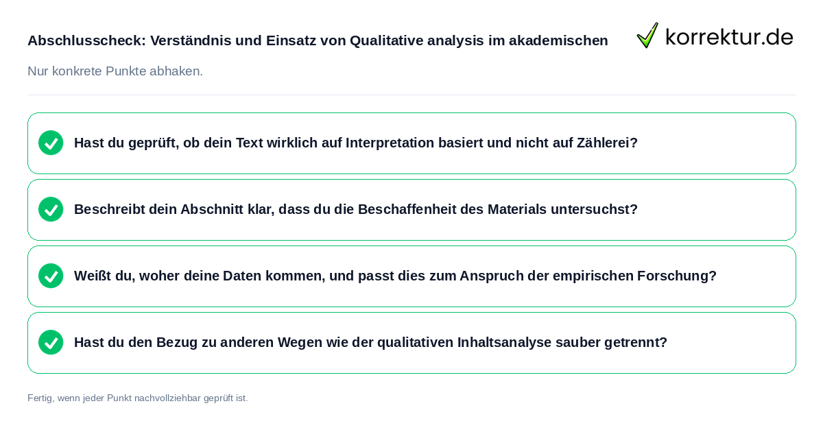 Abschlusscheck: Verständnis und Einsatz von Qualitative analysis im akademischen Konkreter Abschlusscheck zu Verständnis und Einsatz von Qualitative analysis im akademischen