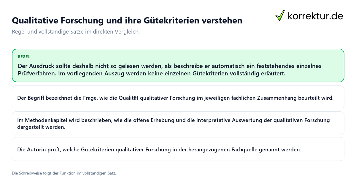 Konkrete Regel und vollständige Beispielsätze zu Qualitative Forschung und ihre Gütekriterien verstehen