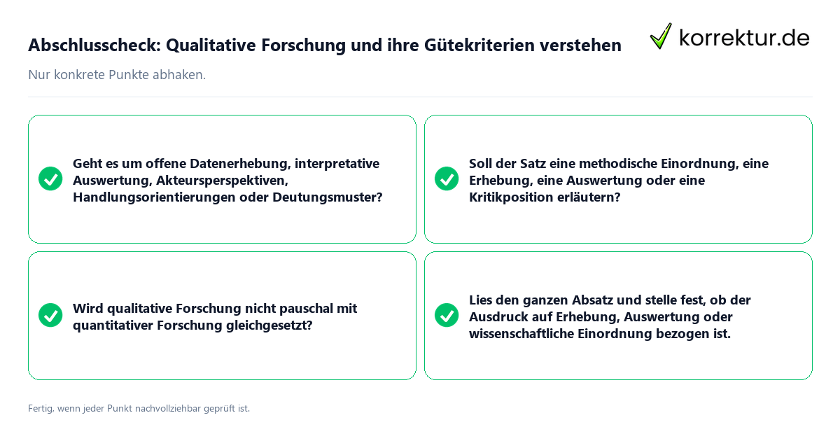 Konkreter Abschlusscheck zu Qualitative Forschung und ihre Gütekriterien verstehen