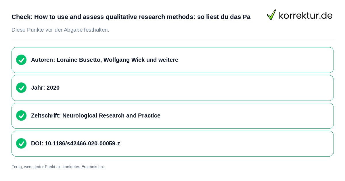 Check: How to use and assess qualitative research methods: so liest du das Pa How to use and assess qualitative research methods: so liest du das Pa: Prüfliste mit vier Punkten