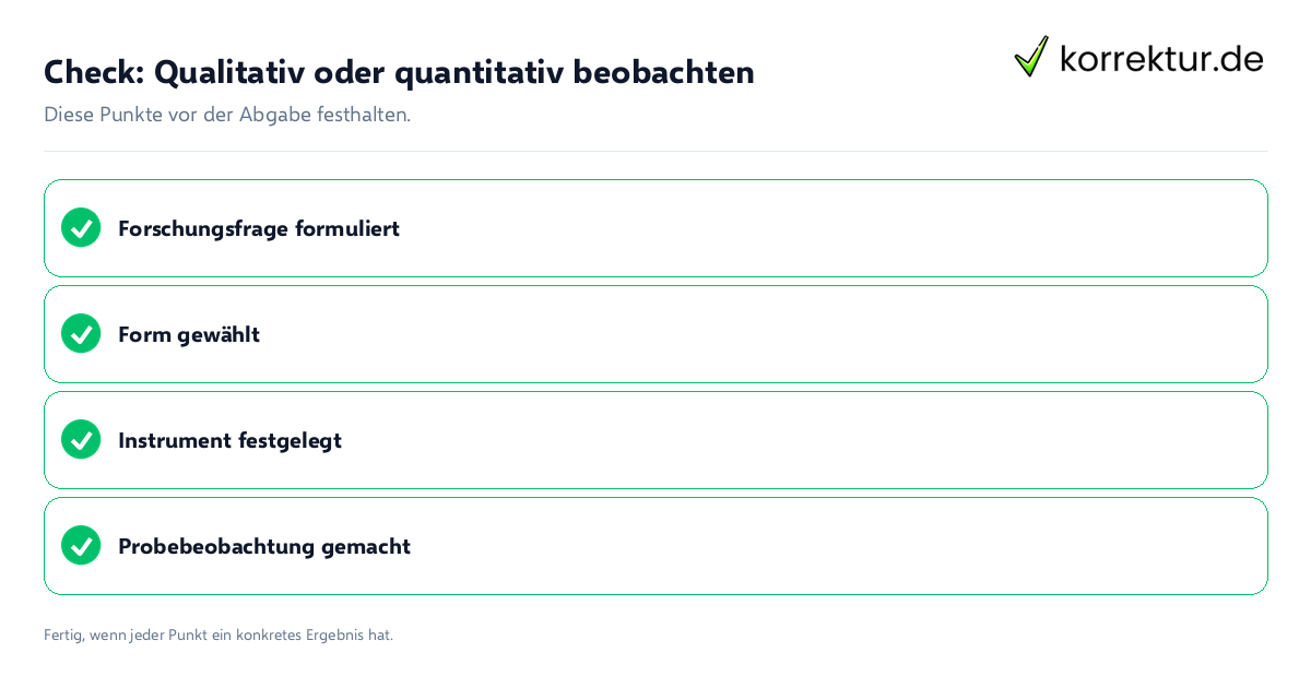Check: Qualitativ oder quantitativ beobachten Qualitativ oder quantitativ beobachten: Prüfliste mit vier Punkten