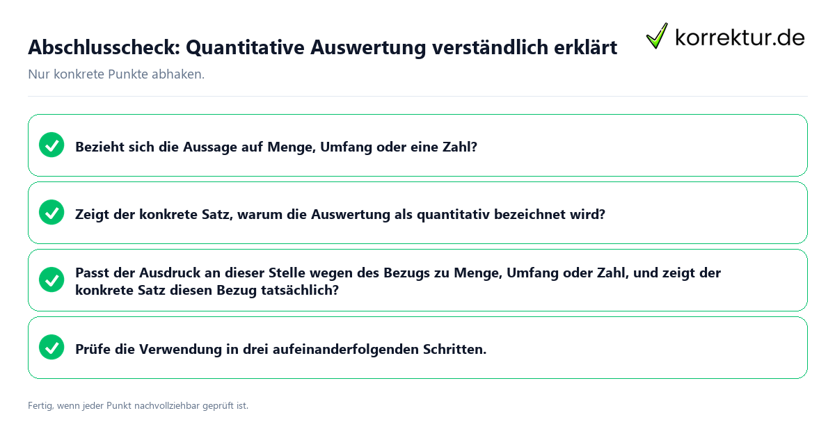 Abschlusscheck: Quantitative Auswertung verständlich erklärt Konkreter Abschlusscheck zu Quantitative Auswertung verständlich erklärt