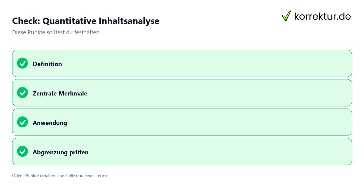 Quantitative Inhaltsanalyse mit Checkliste für Unterlagen und nächste Schritte